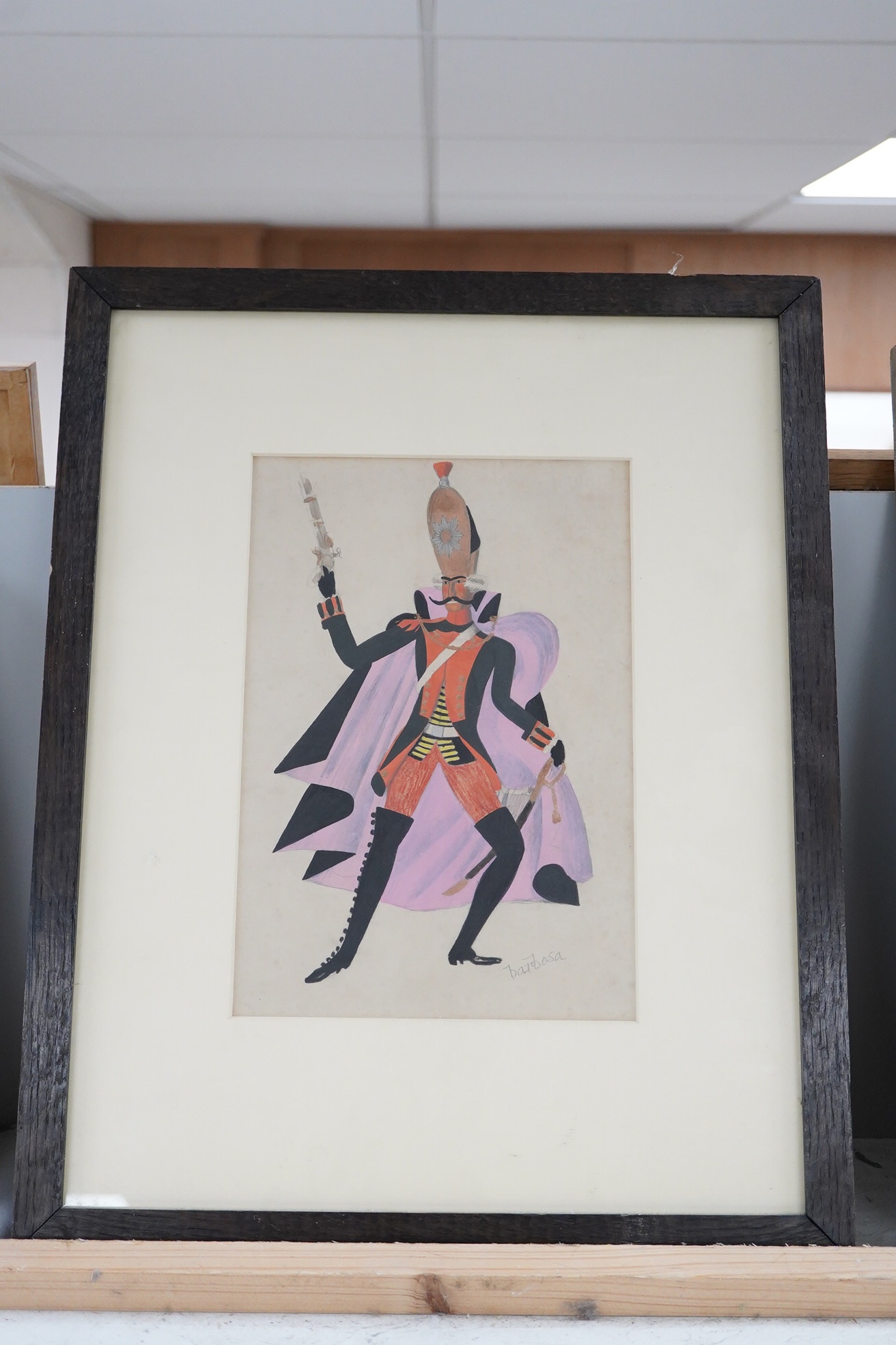 Arthur E. Barbosa (1909-1995), ink and watercolour, Full length study of a gentleman wearing military dress, signed, ex: Abbott & Holder, 26 x 18cm. Condition - fair